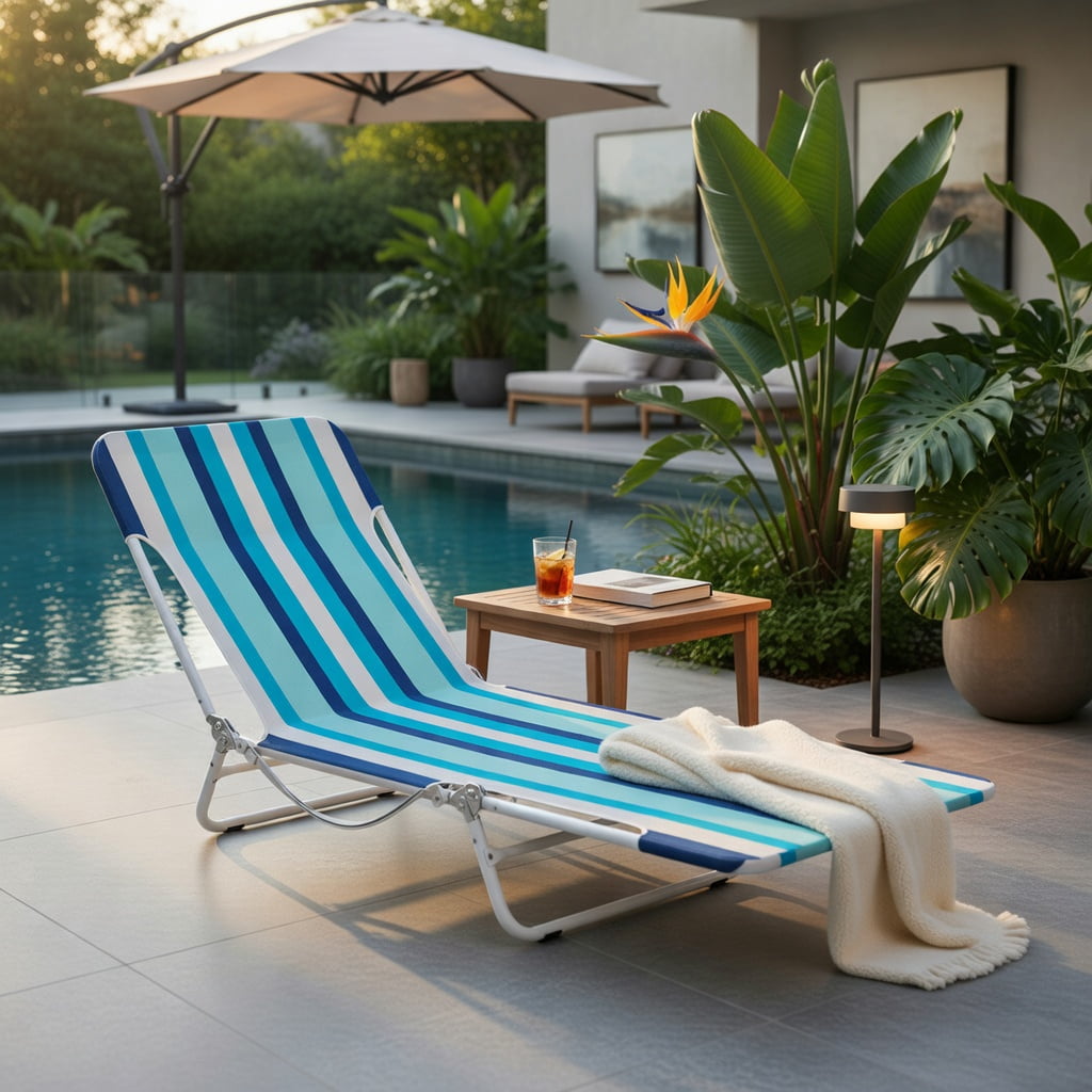 Hommoo 2-Pack Adjustable 5-Position Lay-Flat Beach Lounge Chairs with Carry Strap, Heavy-Duty 600D Oxford & Steel Frame, Blue