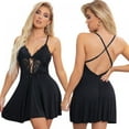 thumbnail image 4 of Monfince Women's Lace Lingerie Babydoll Sleepwear Halter Chemise Nightie Full Slip Dress, Black, M, 4 of 5