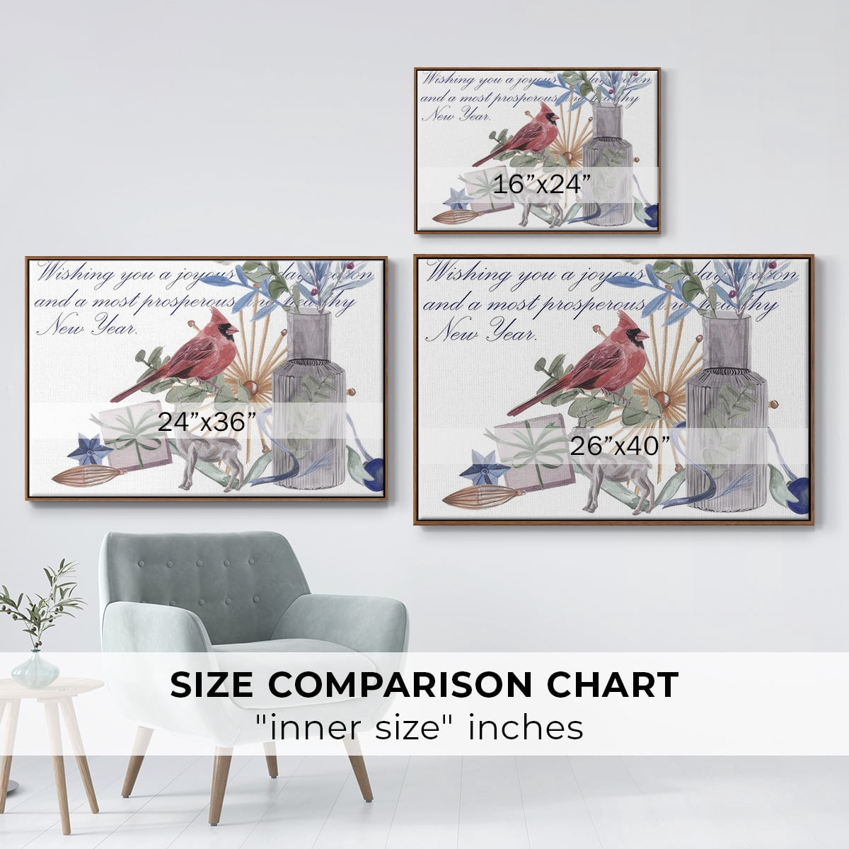 Warm Wishes Collection A - Framed Gallery Wrapped Holiday Canvas - 17 x 25 - Rosewood Frame