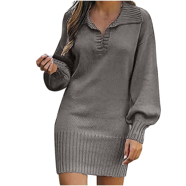 Vestidos Para Mujer Otoño Moda Casual Sólido Cuello Pico Manga Larga Vestido Suelto Otoño Blusa Pulóver Tops Odeerbi ODB146508