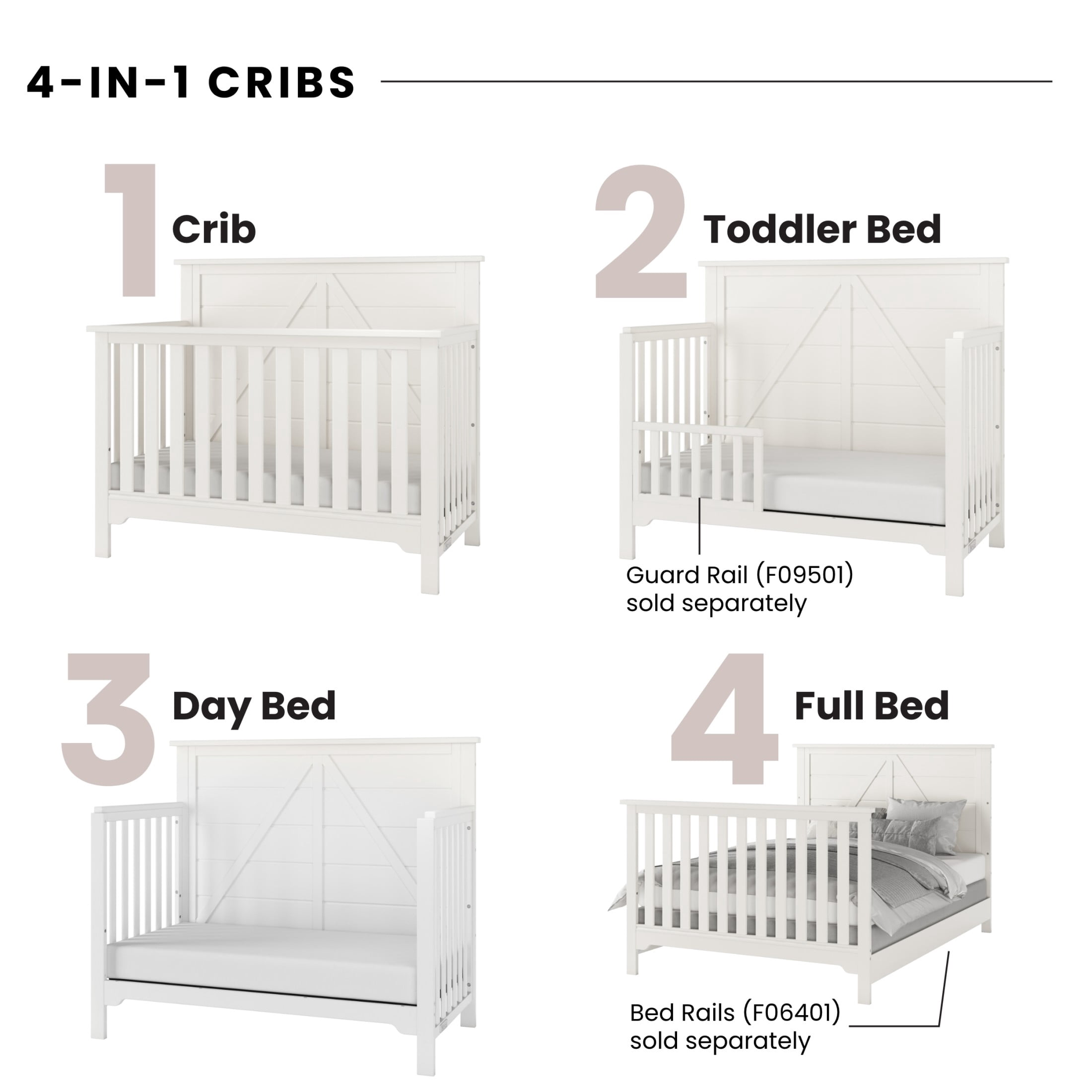 Child Craft Woodland 4-in-1 Convertible Crib, Shiplap Panel Design, 3 Mattress Heights, Brushed Cotton