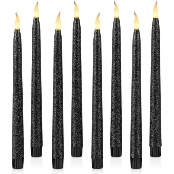 Supbessel Set of 6 Black Glitter 11" Flameless Taper Candles with Timer Function, Battery Operated Candles for Halloween