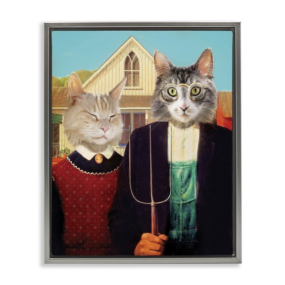 Stupell Industries Eclectic Funny Classic Cat Gray Floating Frame Canvas Art, 17 x 21, by Karen Burke