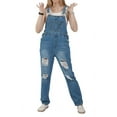 thumbnail image 3 of chouyatou Women's Fashion Jean Bib Overalls Adjustable Straps Ripped Distressed Denim Denim Pants, 3 of 4