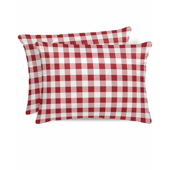 Hokiten King Size Pillow Cases Set of 2, Pillow Covers for Bed, Farmhouse Red Plaid Satin Pillowcases with Zipper for Hair/Skin, Pillow Protector Cover, Rustic Red White Checkered 20x36 Inches