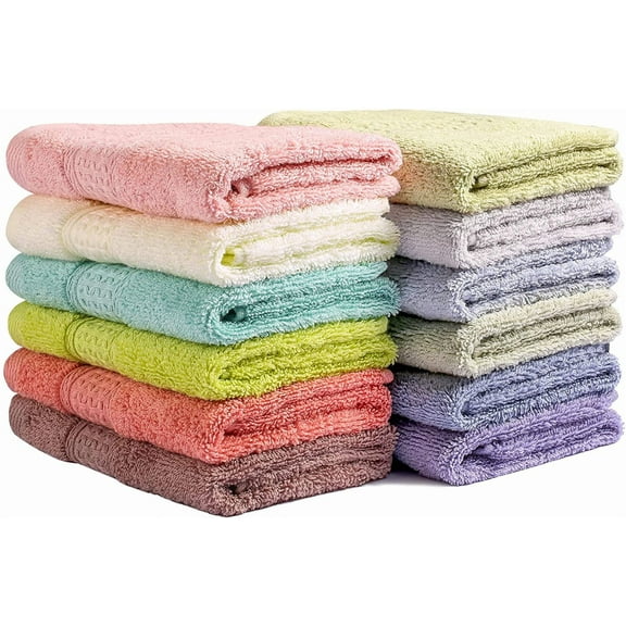 Washcloths for Body and Face - Absorbent Bath Towels Bulk Set, 100% Cotton Hotel Bathroom . Durable,Soft Wash Rag (Multicolor, Pack of 12)