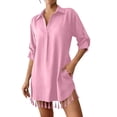 thumbnail image 5 of SOOMLON Dress Cover up for Women Plus Size Fringe Swimsuit Coverup Long Sleeve Shirt Dress Elegant Beach Party Swimwear, 5 of 7