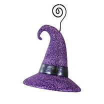 Bethany Lowe 4.50In Witch Hat Purple Glitter, Polyresin, Halloween Place Card Holder Tf2234