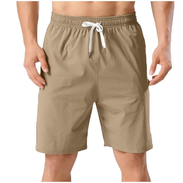 Ceisia Men's Solid-Color 4-Way Stretch Sports Shorts Elastic Waist Drawstring Casual Shorts Gifts