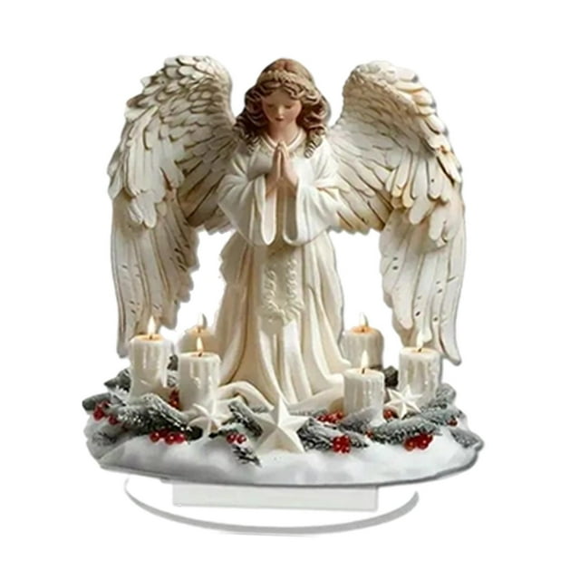 Lipstore 2D Christmas Scene Decor Acrylic Tabletop Sign for Festival Office Bookshelf 18cm Angel