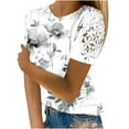 thumbnail image 1 of Birdeem Femmes Imprimé Col Rond Dentelle Ajourée Manches Courtes Chandail Amincissant Blouse T-Shirt Hauts, 1 of 1