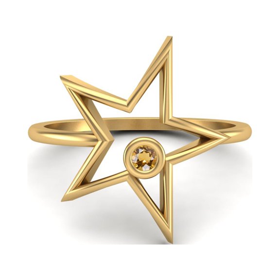0.03 Ctw Round Citrine Open Star Ring 925 Sterling Silver Gold Vermeil Solitaire Mother's Day Gift Ring