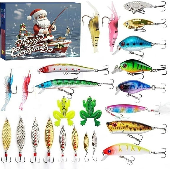 Fishing Advent Calendar 2026, 24 Days Fish Lure Christmas Countdown Calendar, Holiday Fishing Lures Gift Set for Men, Adults, Teen Boys(Style-D)