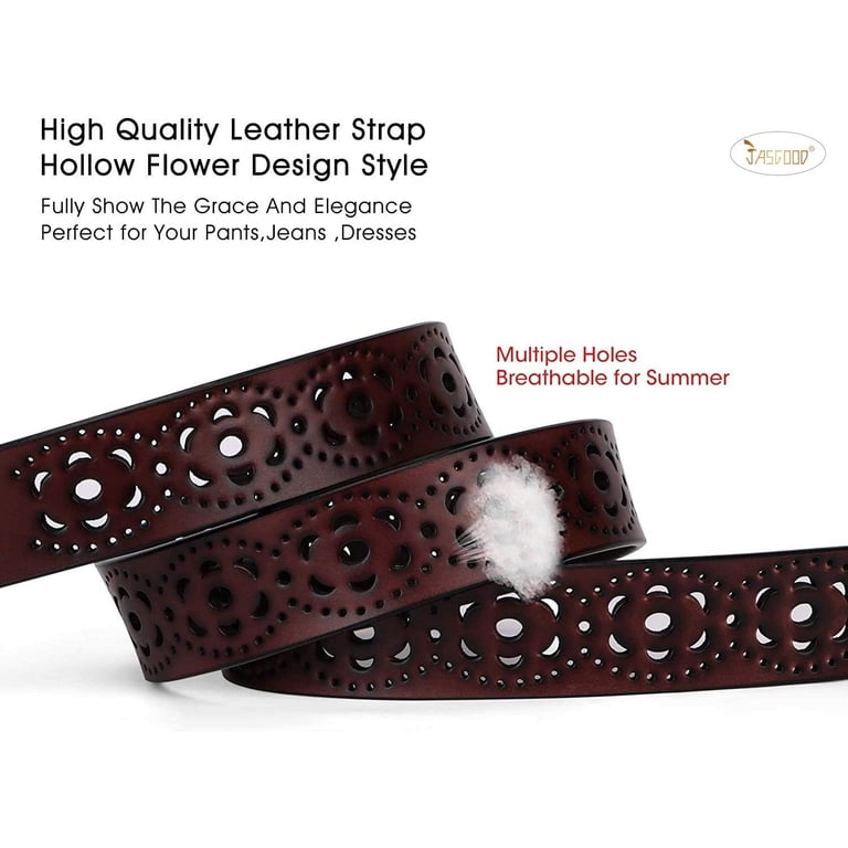 Genuine Leather Hollow Flower Belt for Jeans Wide 1.5\