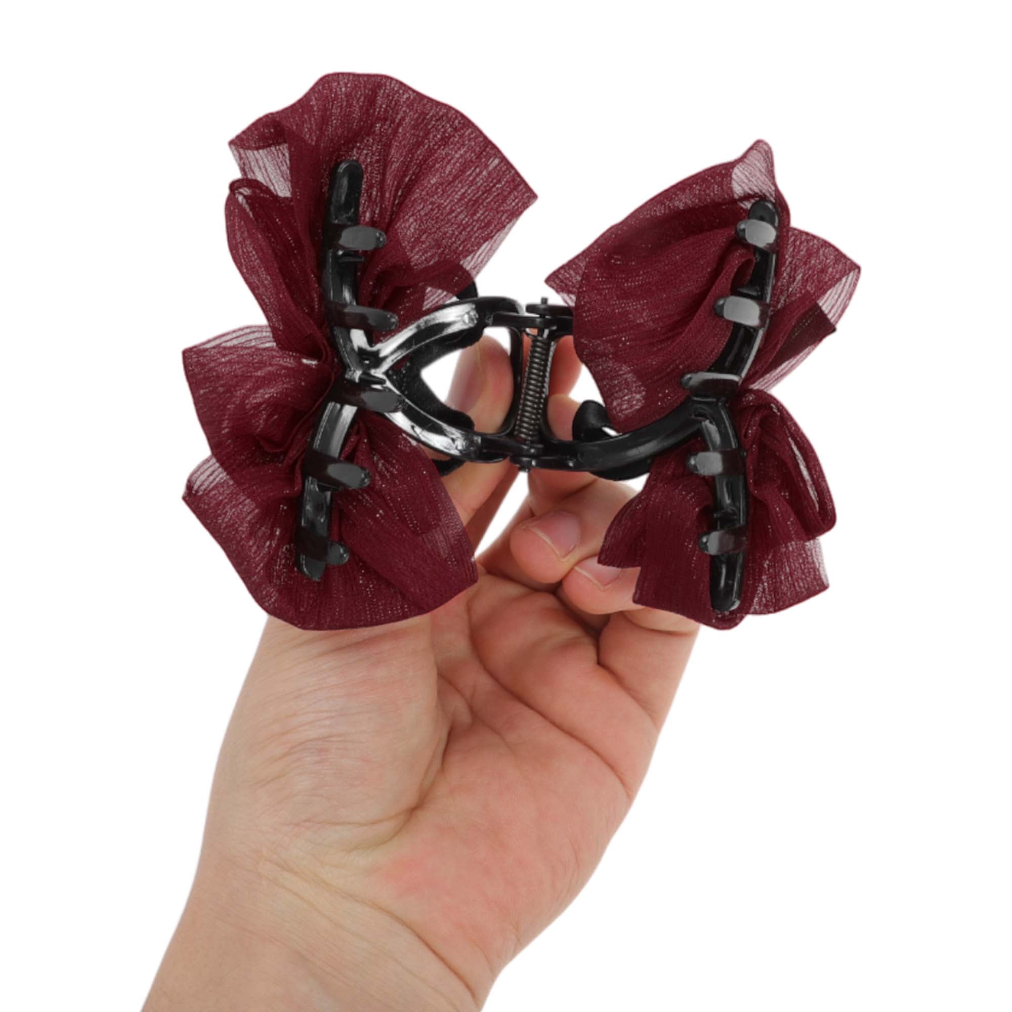 Unique Bargains Fashion Bow Hair Clips Coffee Color Black Wine Red 3 Pcs