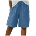 thumbnail image 6 of Xudanell Shorts For Women Knee Length Cotton Linen Wide Leg High Waisted Beach Summer Pants Casual Vacation Short Pant(Blue,XXXL), 6 of 7
