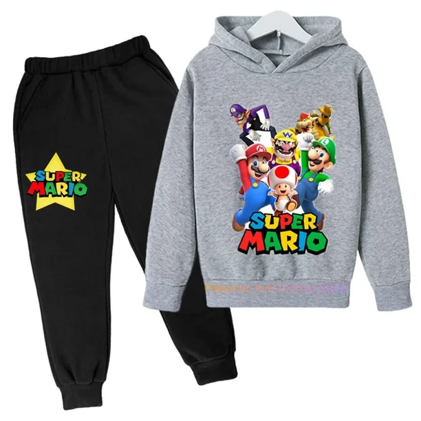 Conjunto de sudadera con capucha de Super Mario Bros para bebé, ropa informal para niño y niña, 2 piezas, primavera y otoño