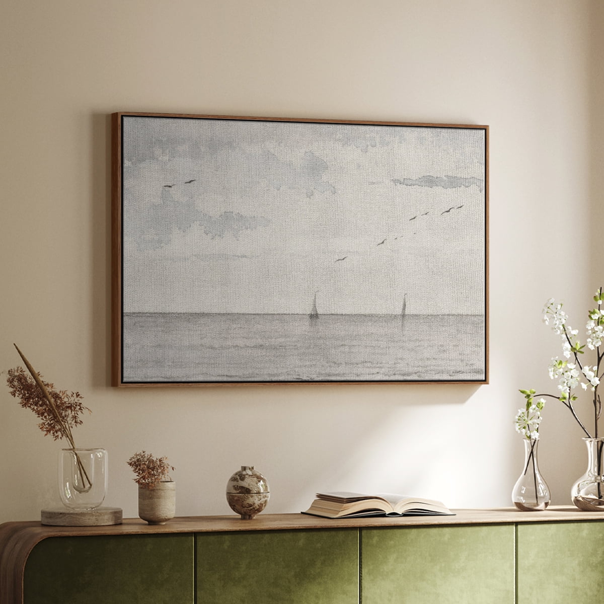Vintage Landscape-CCCXLII By Wexford Home Framed in Walnut Wood Gallery Wrapped Canvas 25 in. x 37 in.