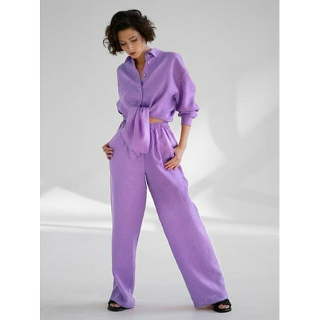 

DanceeMangoo Green Purple Sleepwear Women Lapel Long Sleeve Winter Womens Pajamas Single-Breasted Loose Slit Trouser Suits Cotton