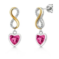 Gem Stone King 925 Silver and 10K Yellow Gold Pink Created Sapphire and Lab Grown Diamond Earrings for Women | 1.66 Cttw | Gemstone September Birthstone | Heart Shape 6MM