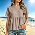 thumbnail image 6 of Dxzfnsa Short Sleeve Shirts for Women Casual Spring Summer Tops Ribbed Knit Striped Womens Tops Crewneck Loose Fit T Shirts S-2XL, 6 of 6