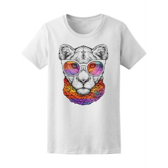 Cute Colorful Hipster Lioness T-Shirt Women -Image by Shutterstock, Female Large