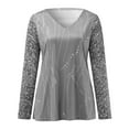 thumbnail image 5 of Women's Sequin Tops Sexy V Neck Long Sleeve Printed Dressy Casual T Shirts Plus Size Business Work Relaxed Fit Pullover Blouses, 5 of 5