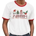 thumbnail image 2 of Smiley Jesus Is the Reason Christmas Ringer Tee Shirt Unisex X-Large White/Red, 2 of 5