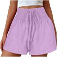thumbnail image 2 of FAIWAD Summer Solid Color Shorts for Women High Waist Tie Front Wide Leg Shorts Casual Smocked Shorts with Pockets, 2 of 7