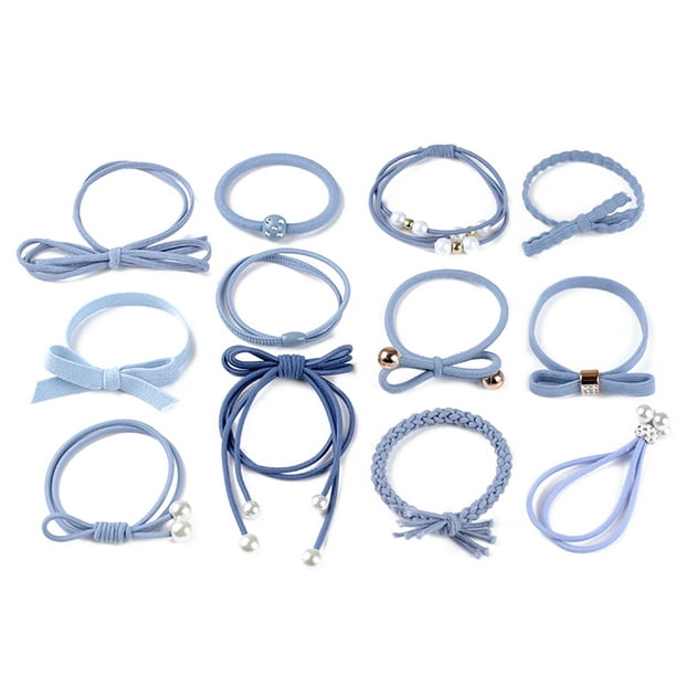 GOOHOCHY 12 gomas elásticas para el pelo para coletas de pelo rizado en diferentes estilos (azul claro)