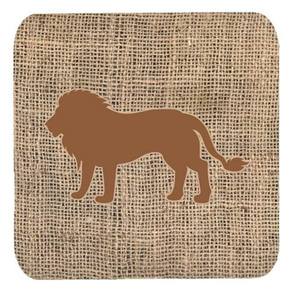 Lion Burlap And Brown Foam Coasters, Set Of 4