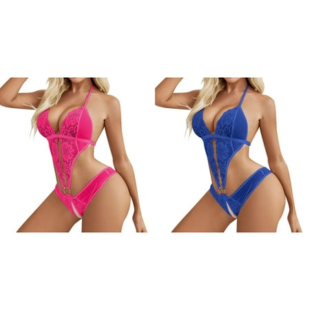 2-Pack Woman Mesh Three PointBuckle Jumpsuit Lingerie Underwear Lingerie for Women Long Sleeve Woman Lingerie Strap Body Stockings Lingerie Stockings for Women Lingerie