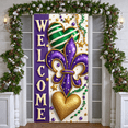 thumbnail image 6 of Purple Green Gold Mardi Gras Banner Fleur-de-lis Pattern Welcome Display Heart Shape Golden Stars Festive Backdrop for Mardi Gras Celebration Welcome Party Carnival Event, 6 of 9