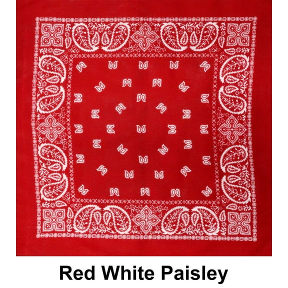 Red White Paisley Designs Cotton Bandana (22 inches x 22 inches)