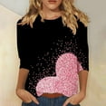 thumbnail image 2 of Joau Valentine's Day 3/4 Length Sleeve Womens Tops Crew Neck Loose Casual Blouses Heart Print Tunic Tops Graphic Tees Shirts Gifts for Women, 2 of 5