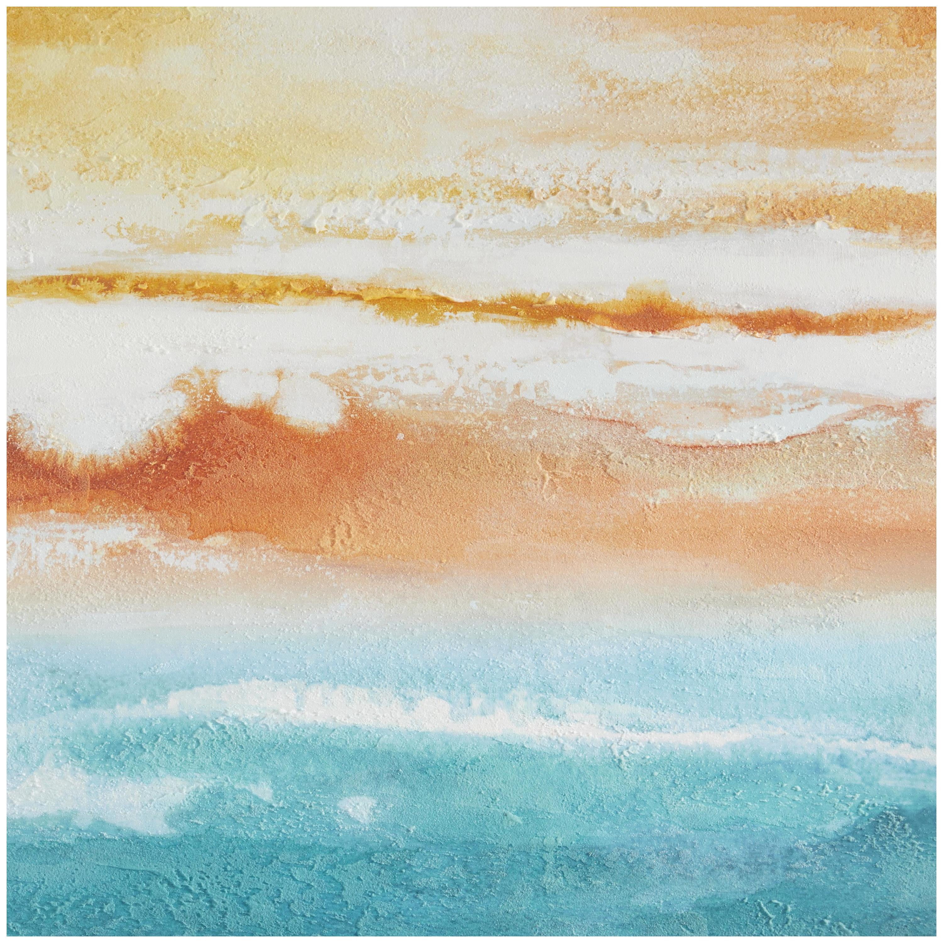 37" x 37" Abstract Sunset Landscape Framed Wall Art with White Frame, by DecMode