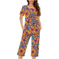thumbnail image 2 of CAZOFW Women Pajamas,2 Piece Floral Short Sleeve Top,Capri Pant,Loose Soft Home Lounge Sleepwear Sizes S-3X, 2 of 6