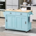 thumbnail image 5 of HQZX Rolling Kitchen Island with Oak Flip,2 Drawer Storage Cart,Sliding Barn Door,52.2"L,Mint Green, 5 of 16