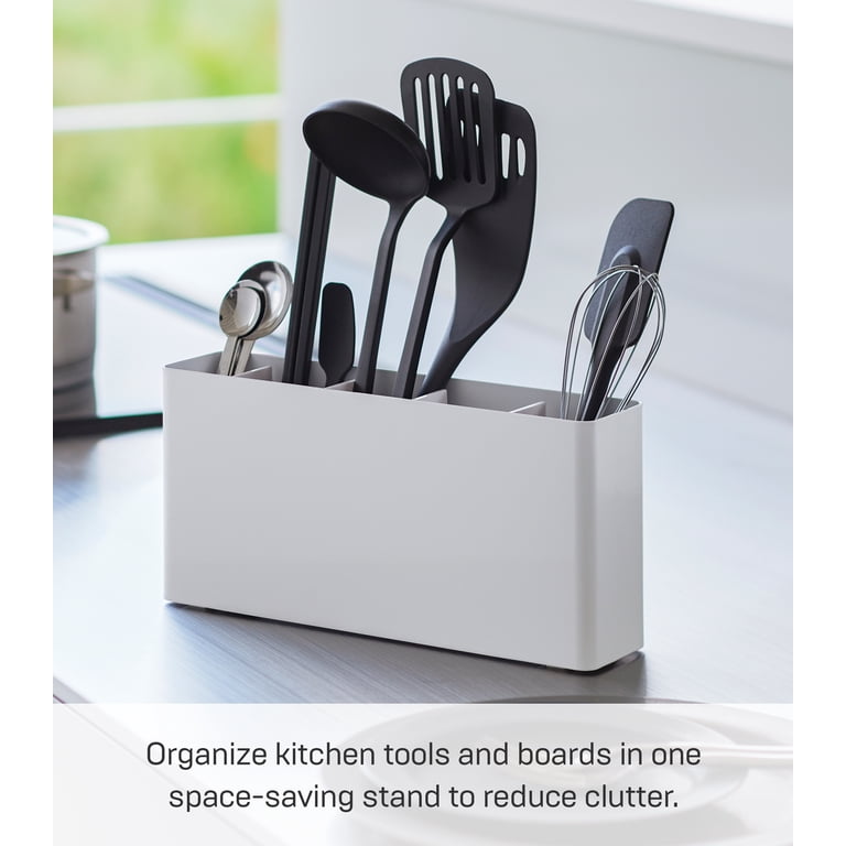 Yamazaki Home White Kitchen Utensil Holder & Drainer - Countertop Organizer For Spatulas, Spoons, Etc.