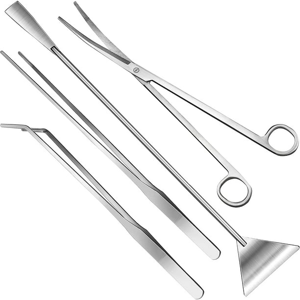 Kit de paisajismo acuático 4 en 1 para acuarios, kits de herramientas para acuarios de plantas de acero inoxidable, pinzas, tijeras, espátula para acuaristas principiantes, mantenimiento de acuarios esquí esquí Gafas de esquí