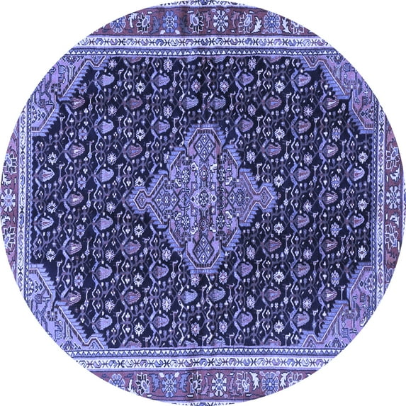 Ahgly Company Machine Washable Indoor Round Medallion Blue Traditional Area Rugs, 3' Round