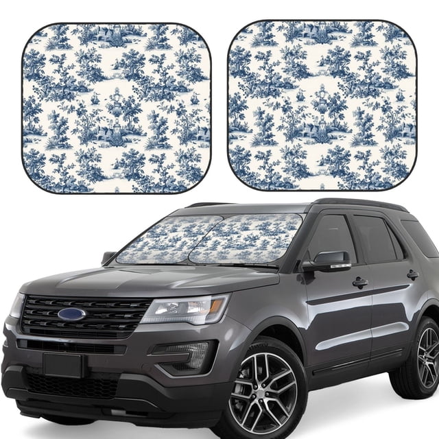 Balery Vintage Floral 1 Parasol para parabrisas de coche de 2 piezas | Parasol plegable para parabrisas delantero de coche para la mayoría de sedanes-Large