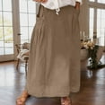thumbnail image 2 of MIXUE Skirts For Women Summer Solid Color Casual With Pockets Plus Size High Waist Pleated Long A Line Flowy Travel Denim Maxi Skirt Sportwear,Gold,XL, 2 of 5