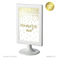 Metallic Gold Confetti Polka Dots 4x6-inch Party Signs, Mimosa Bar Sign, Includes Frame