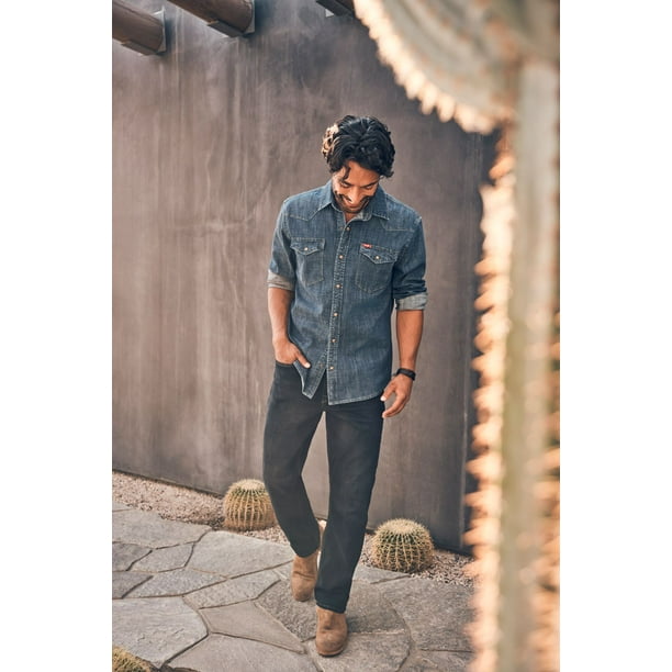 Wrangler® Men's Slim Fit Long Sleeve Woven Denim Shirt with