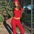 thumbnail image 4 of Ensemble 2 Pcs pour Femme, Survêtement à Manches Longues, Ensemble Moulant Assorti, Veste à Capuche, Tenue de Jogging, Rouge, M, 4 of 9