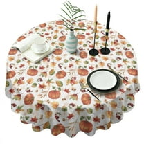 Fall Pumpkins Leaves Pattern Round Tablecloth 60" X 60",Wrinkle Wipeable Table Cloth for Kitchen Dining Room Picnic Patio Party