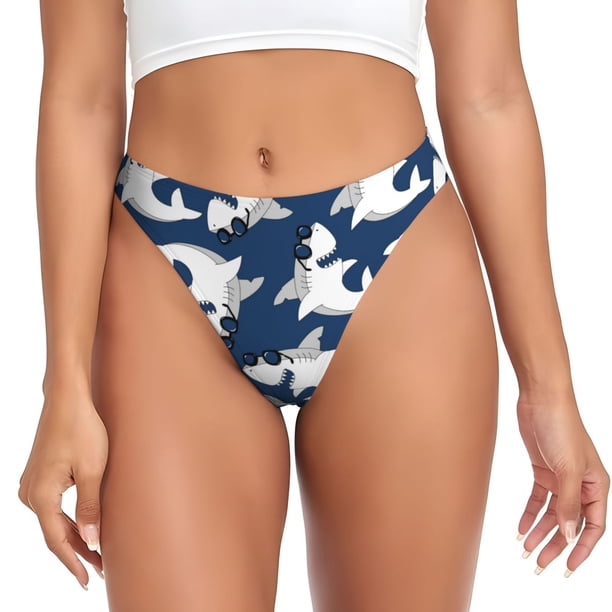 Balery Shark Tangas de Algodón para Mujer con Estampado – Ropa Interior Sexy, Transpirable, G-string-Medium