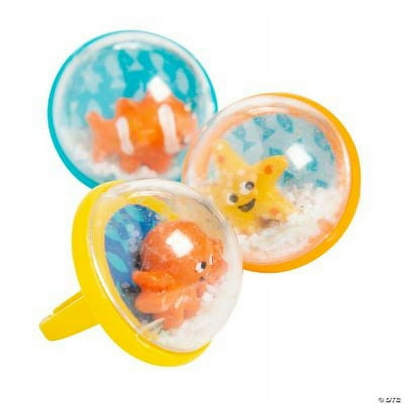 Sea Life Snow Globe Rings, Birthday, Jewelry, 12 Pieces