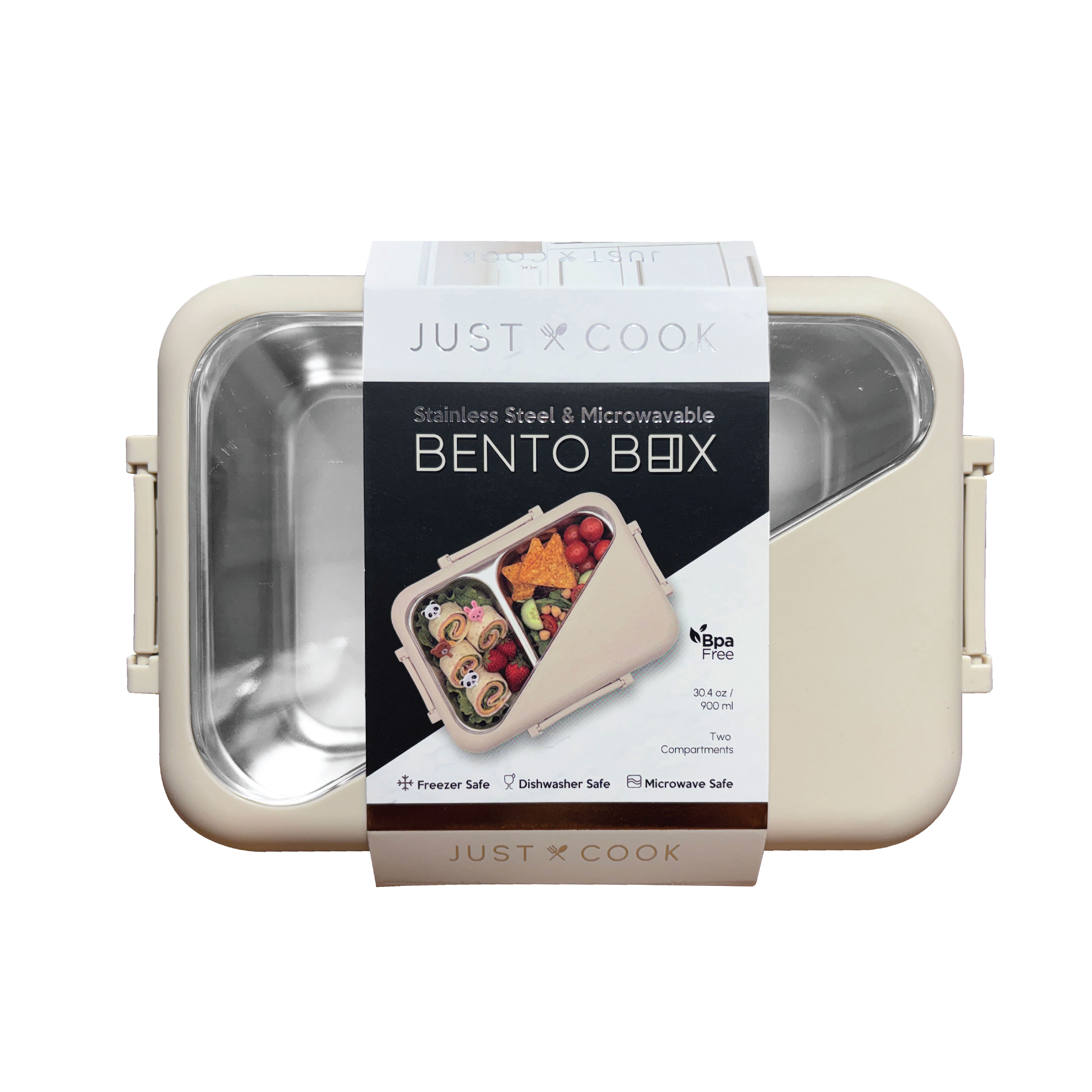 Just Cook 2 Section Microwave Safe Stainless Steel Bento Box 900 ml - Coconut Milk